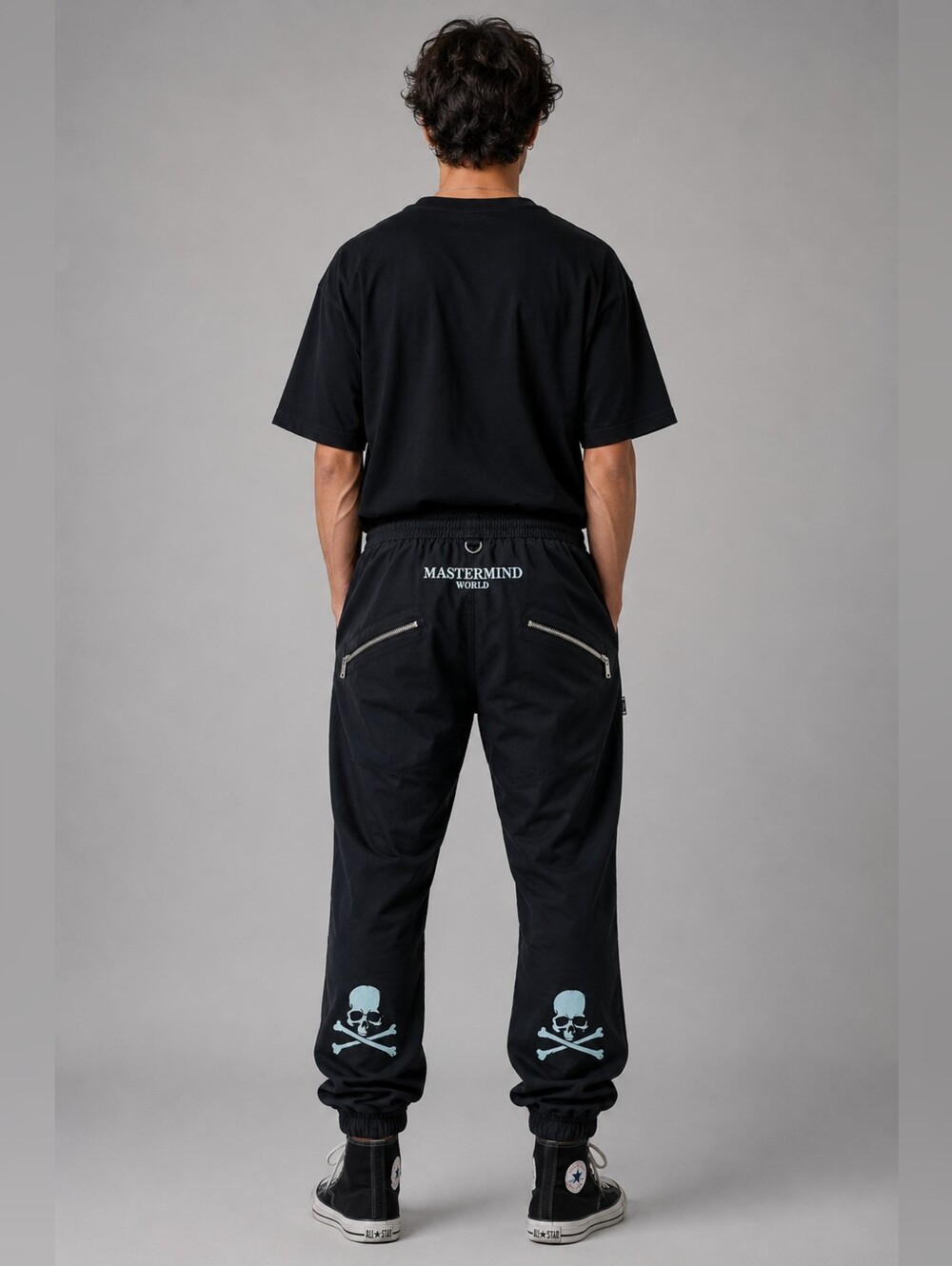 Mastermind World Black Cargo Jogger Pants Skull Embroidered Men's L 32-38x27